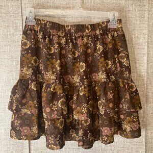 C by One Womens Skirt Beige Brown Size Medium Ruffled Tiered Floral  Boho